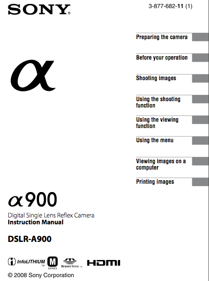 Sony A900 Instruction Manual