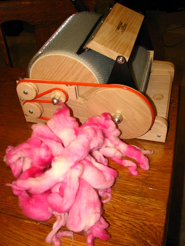 Before!  FK Carder, and pile of matted fiber.