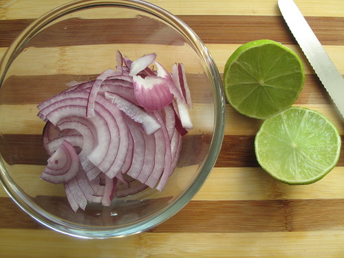 Sliced limes and onions