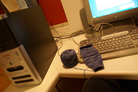 knitting socks while waiting for computer #1