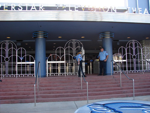 The guarded theater entrance. Photo by Mark Goldhaber.