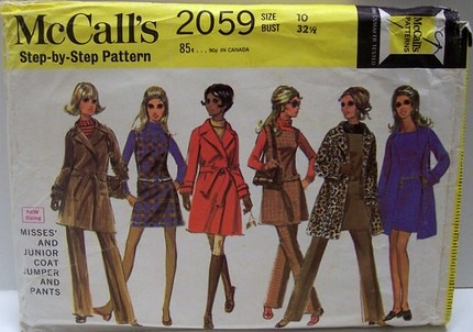 McCalls 2059 Vintage 60's Pattern Mod Dress Jumper Pants with Matching Coat