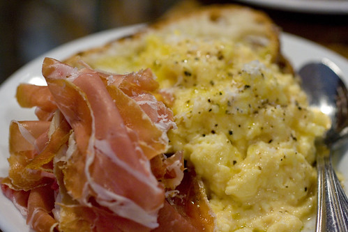 Steamed Scrambled Eggs with prosciutto