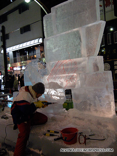 Work-in-progress ice sculpture