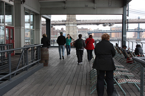 Outside on the deck at South Street Seaport