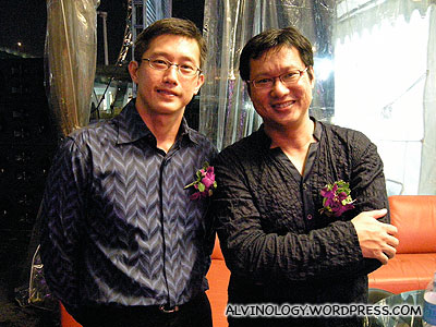 Chim Kang and Mr Teo Teo Luck at the artiste holding tent