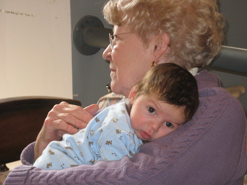 Finn's grandma holds him the first time they meet
