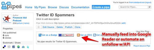 Pipes: Twitter ID Spammers
