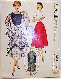Vintage McCalls Pattern 9484 Misses 50's Rockabilly Full Skirt and Stole with Instructions For Making Fringe