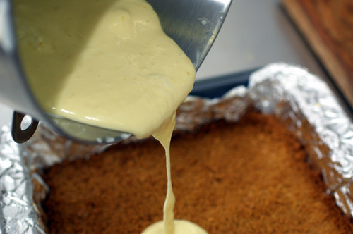 pouring the cream cheese mix
