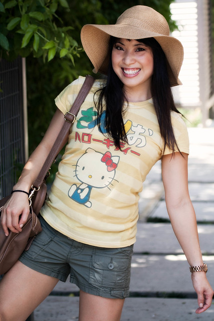 delias hello kitty tee macys american rag olive shorts mk5430 forever 21 pebbled leatherette bag bakers precious sandals urban outfitters straw floppy hat