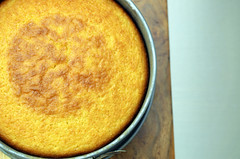almond olive oil cake - baked and cooling