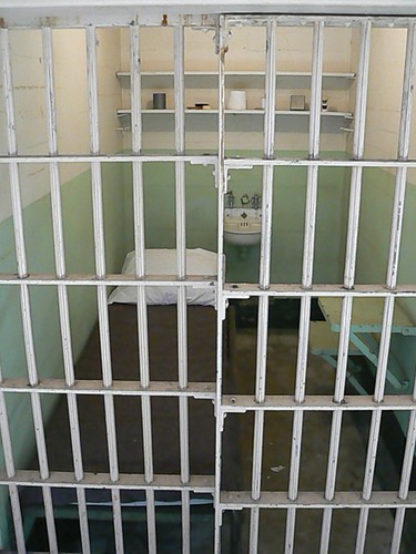 Prison cell with bed inside Alcatraz main building san francisco califfornia