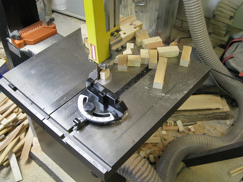 scraps of wood on band saw