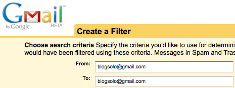 Captura de pantalla con el primer paso para crear un filtro en Gmail