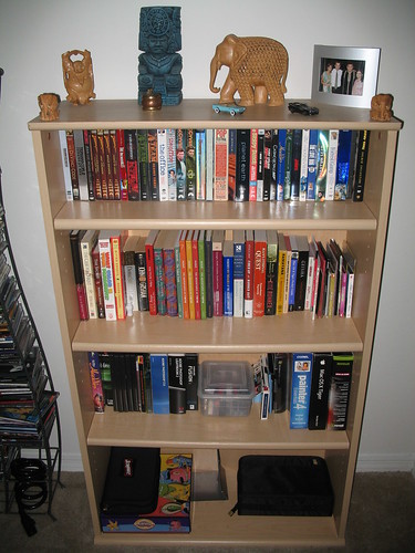 newly organized bookshelf (it was a mess before this photo was taken)