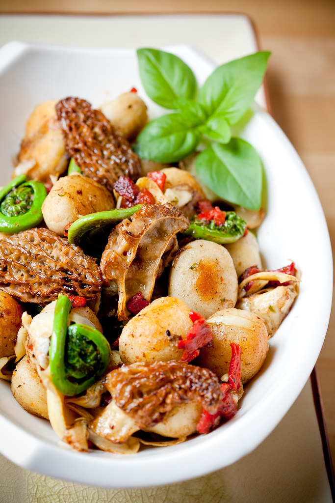Pan-Fried Gnocchi with Morels and Fiddleheads