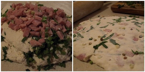 dough with ramps and ham