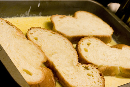 Challah Soaking in Buttermilk French Toast Batter