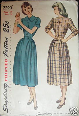 Vintage sewing pattern: 1950s shirt dress, full skirt