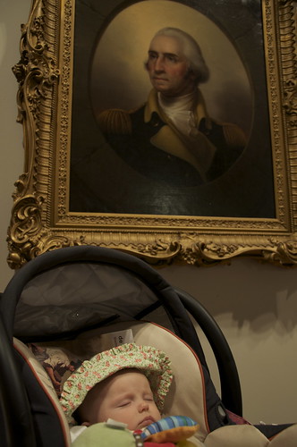 Theres a wonderful collection of contemporary portraits of George Washington. We decided it was time for Amelia to meet the Father of His Country. Even if shes half British.