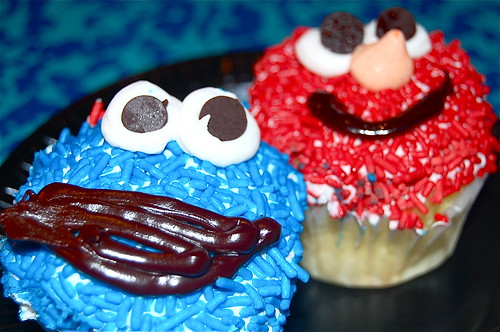cupcakes! Cookie Monster = chocolate, Elmo = vanilla