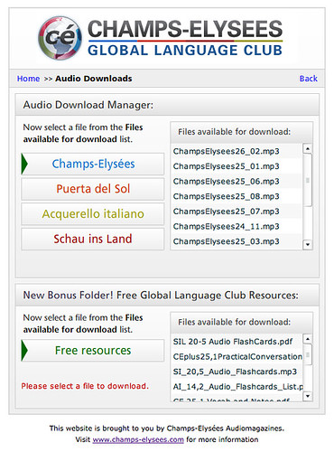 Global Language Club - Audio Downloads Screen