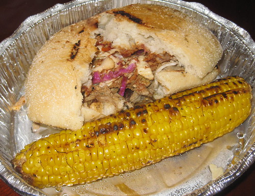Roadside BBQ - Pulled Pork sandwich with grilled corn