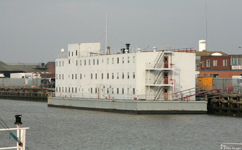 According to the. this is the former prison ship that houses foreign worker...