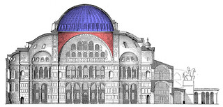 Elevation with Dome in Blue and Pendentives in Red