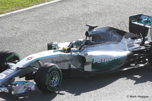 Nico Rosberg in his Mercedes at Formula One Winter Testing 2014