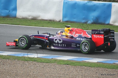 Sebastian Vettel in his Red Bull at Formula One Winter Testing 2014