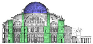 Elevation with Dome in Blue and Piers in Green