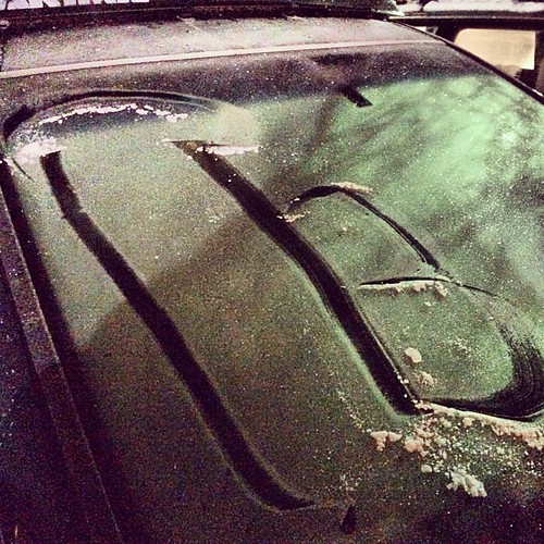 Someone tagged Dave's windshield. #lulz #penis #dickdrawing #frost #ice #carving #lol #haha #pwned #