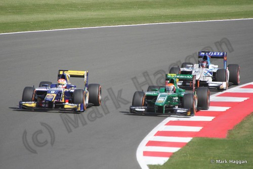 Felipe Nasr, Alexander Rossi and Jake Rosenzweig in the second GP2 race at the 2013 British Grand Prix
