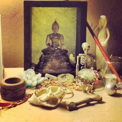 Home shrine at night, Glasgow, Scotland, part 1: Home shrine, light and shade. Excited about my first urban retreat and inspired by the resources and the thought of our worldwide sangha deepening the metta connection. Sadhu! #urbanretreat