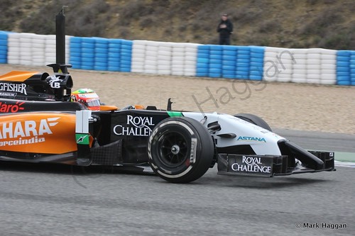 Sergio Perez in his Force India at Formula One Winter Testing 2014
