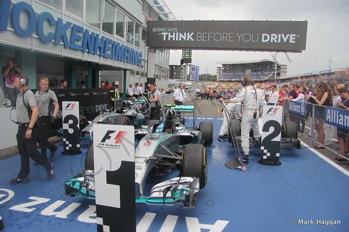 The top three cars after the 2014 German Grand Prix