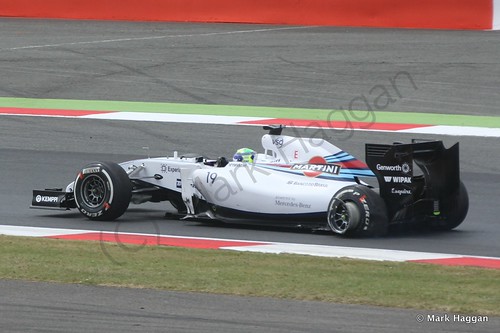 Felipe Massa with one tyre deflated in The 2014 British Grand Prix