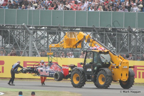 Jean-Eric Vergne's Toro Rosso stuck during Free Practice 2 at the 2014 British Grand Prix
