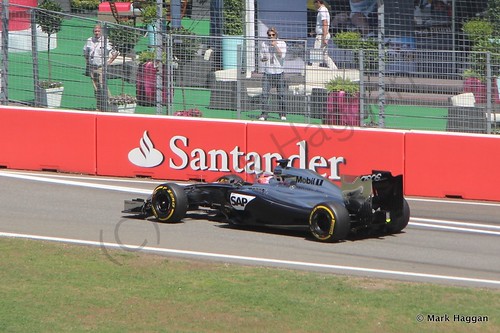 Jenson Button in his McLaren during Free Practice 2 at the 2014 German Grand Prix
