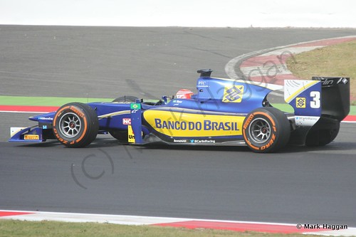 Felipe Nasr in his Carlin during the second GP2 race at the 2014 British Grand Prix