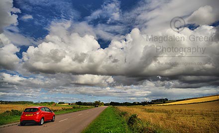 Red Car Rural Road  - Tayside  Summer View - Scotland