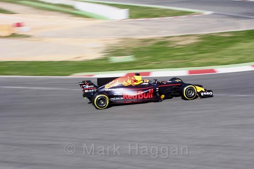 Max Verstappen in his Red Bull in Formula One Winter Testing 2017 at the Circuit de Catalunya