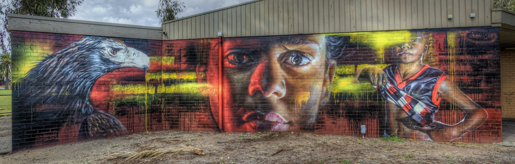 Aboriginal mural portrait Indigenous street painting australia adnate