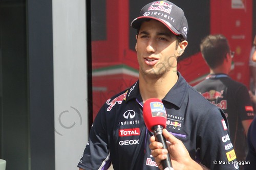 Daniel Ricciardo is interviewed after qualifying for the 2014 German Grand Prix