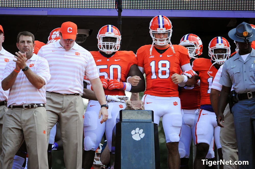 Clemson Football Photo of SC State and Dabo Swinney and Cole Stoudt and Grady Jarrett