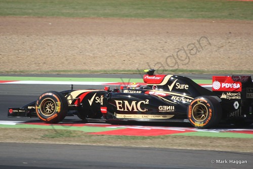 Pastor Maldonado in his Lotus during Free Practice 1 at the 2014 British Grand Prix