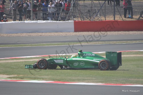 Marcus Ericsson spins off during Free Practice 1 at the 2014 British Grand Prix
