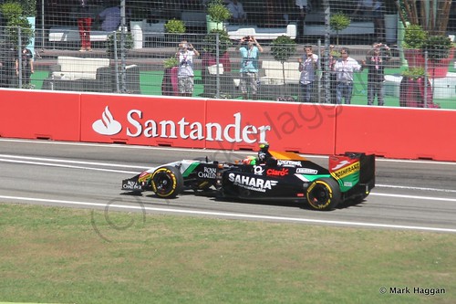 Sergio Perez in his Force India in Free Practice 2 at the 2014 German Grand Prix